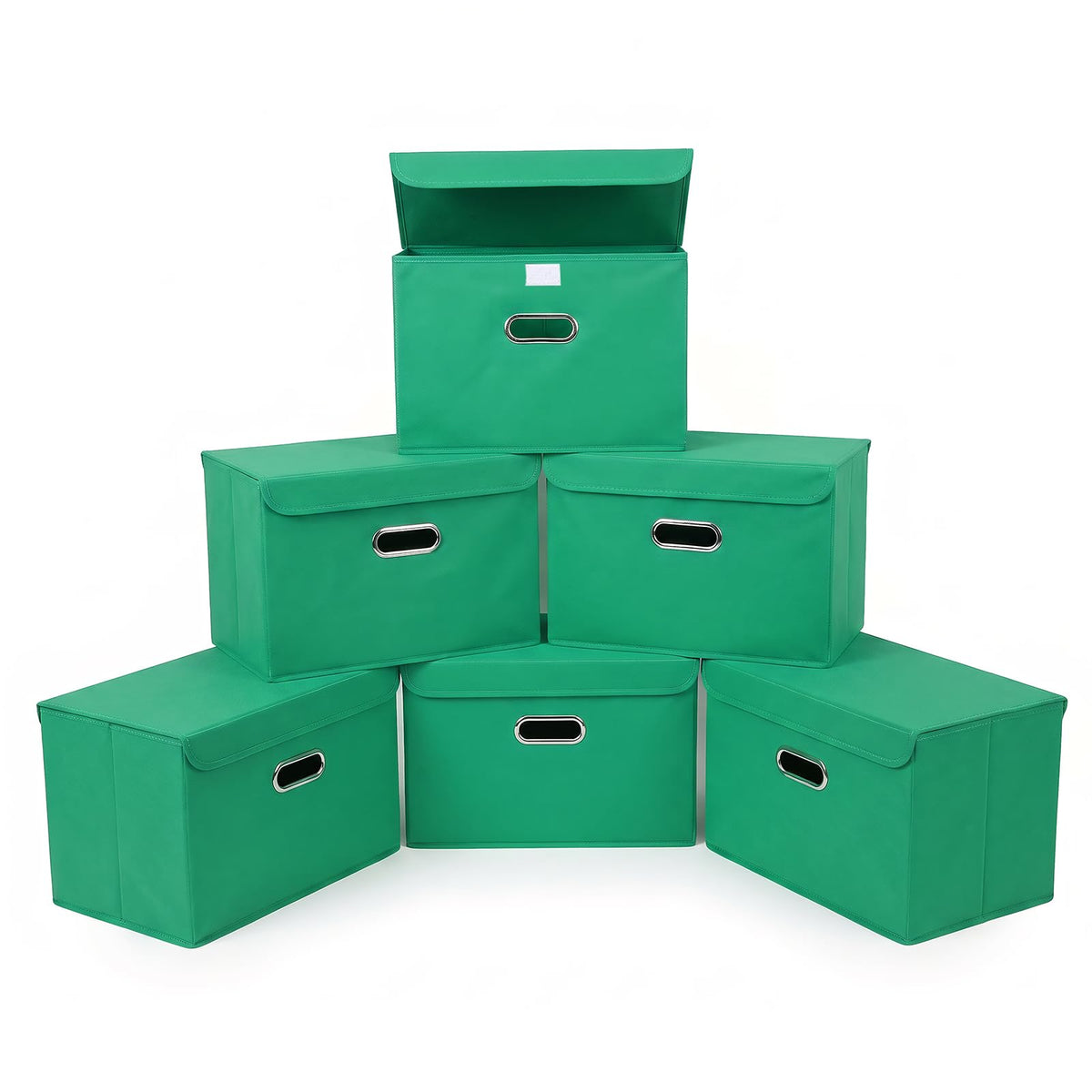 STOREONE Fabric Storage Cube Bins Foldable Organizer Container Collapsible Basket with Lids and Metal Handles, for Home, Bedroom, Closet (Black, 3 Pcs)