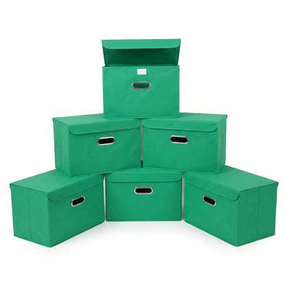 STOREONE Fabric Storage Cube Bins Foldable Organizer Container Collapsible Basket with Lids and Metal Handles, for Home, Bedroom, Closet (Black, 3 Pcs)