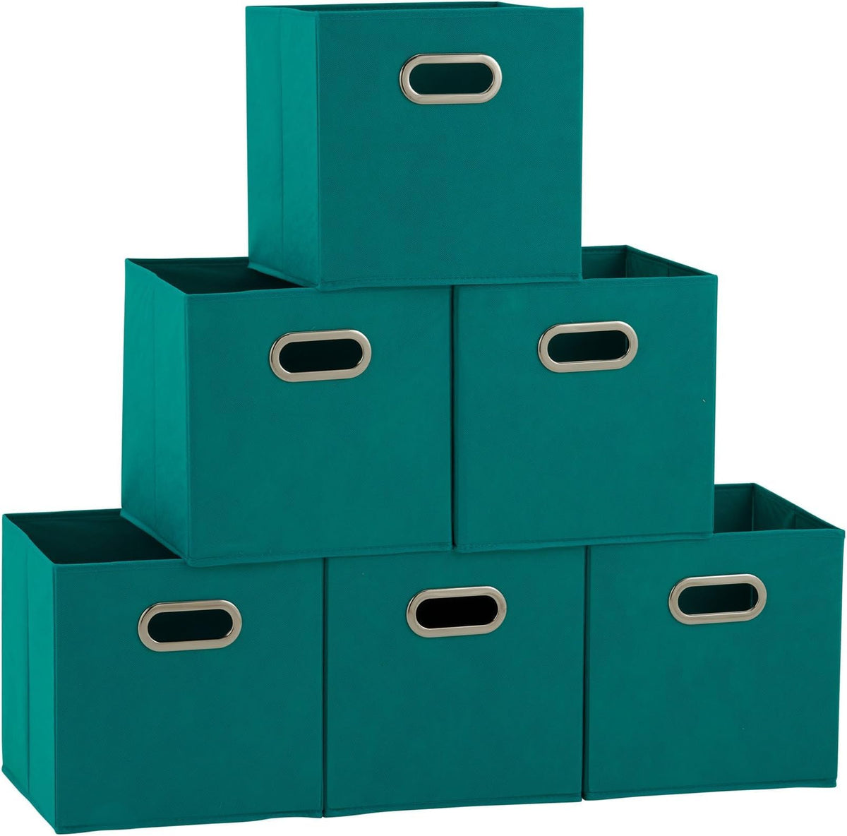 Household Essentials Foldable Fabric Storage Bins 6 Piece Set, Strong Poly-Woven Fabric, Sturdy Chipboard Sides, Grommet Front Handle, Stackable, Classic Design, Black