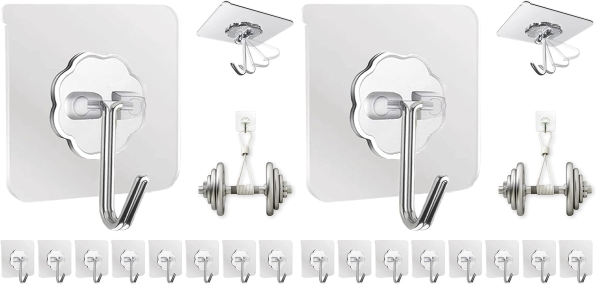 DDMY Clear Adhesive Hooks Heavy Duty Walls Hook 36 Pack for Hanging