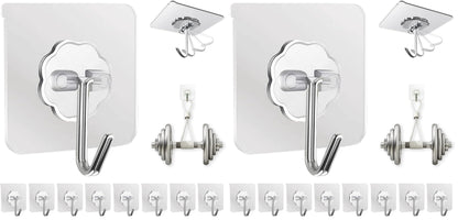 DDMY Clear Adhesive Hooks Heavy Duty Walls Hook 36 Pack for Hanging