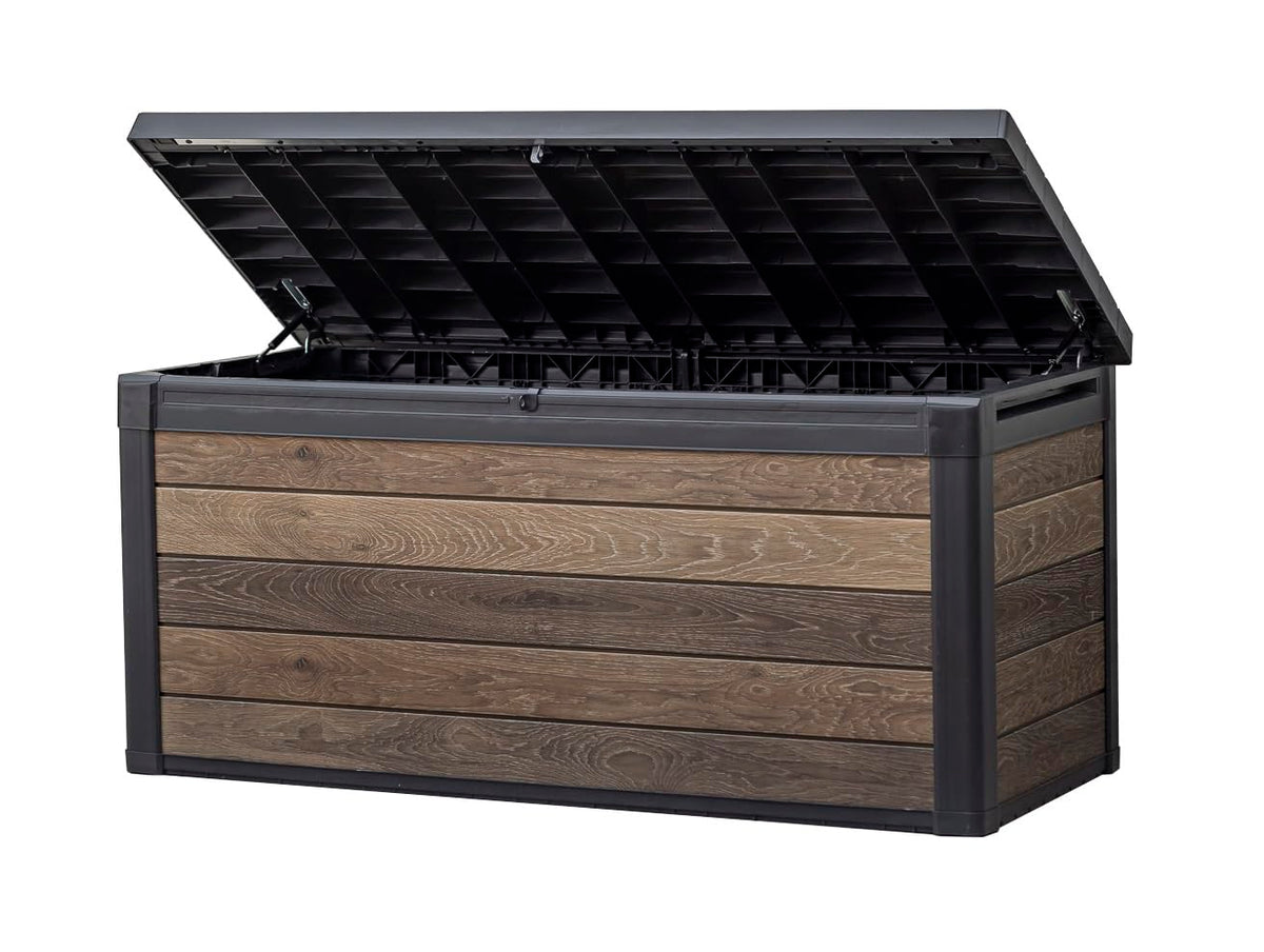 Keter Premium Everwood 50 Gal Outdoor Storage Box and Patio Side Table