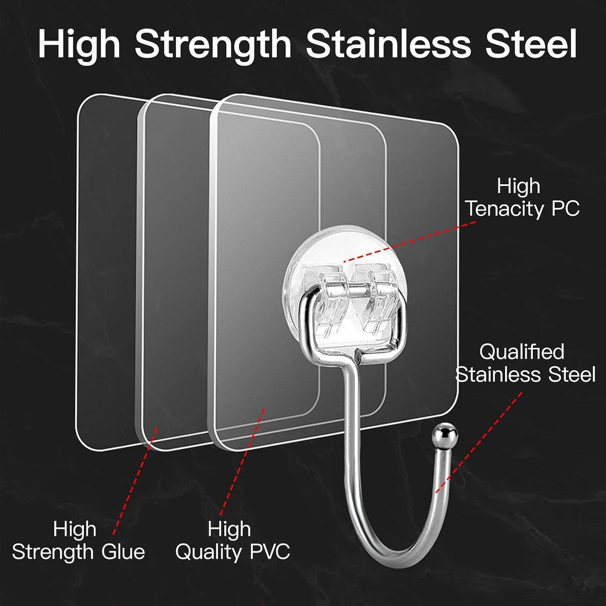 Large Adhesive Wall Hooks Heavy Duty for Hanging 44LB 10pcs Clear No Drill