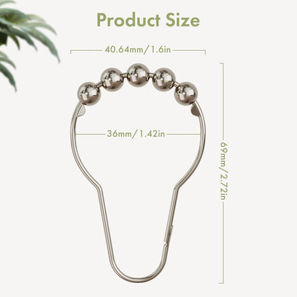Amazer Shower Curtain Hooks, Decorative Rust Proof Stainless Steel Shower Curtain Hooks for Bathroom Shower Rods Set of 12, Polished Nickel