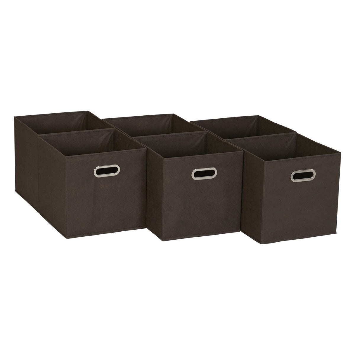 Household Essentials Foldable Fabric Storage Bins 6 Piece Set, Strong Poly-Woven Fabric, Sturdy Chipboard Sides, Grommet Front Handle, Stackable, Classic Design, Black
