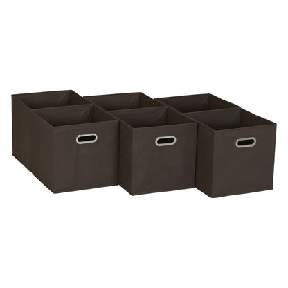Household Essentials Foldable Fabric Storage Bins 6 Piece Set, Strong Poly-Woven Fabric, Sturdy Chipboard Sides, Grommet Front Handle, Stackable, Classic Design, Black