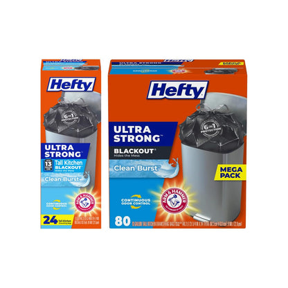 Hefty Ultra Strong 13 Gal Kitchen Trash Bags, Black, Clean Burst, 80ct