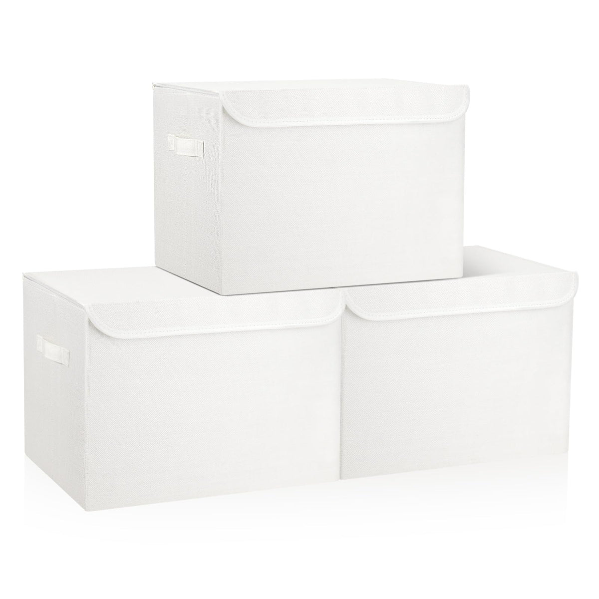 Bagnizer Large 17" 42 Quarts Collapsible Stackable Storage Bins with Lids [3-Pack] Foldable Fabric Linen Storage Boxes Cube, Closet Organizer Baskets with Label (16.7 x 12 x 12, Black)