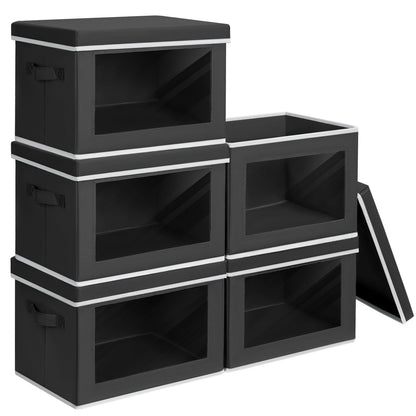 Homsorout Storage Bins with Lids - Fabric Storage Boxes with Window, Collapsible Closet Organizers with Handles, 3 Pack Decorative Bin, Home Cubes Baskets for Clothes, Hat, Books, Dark Grey
