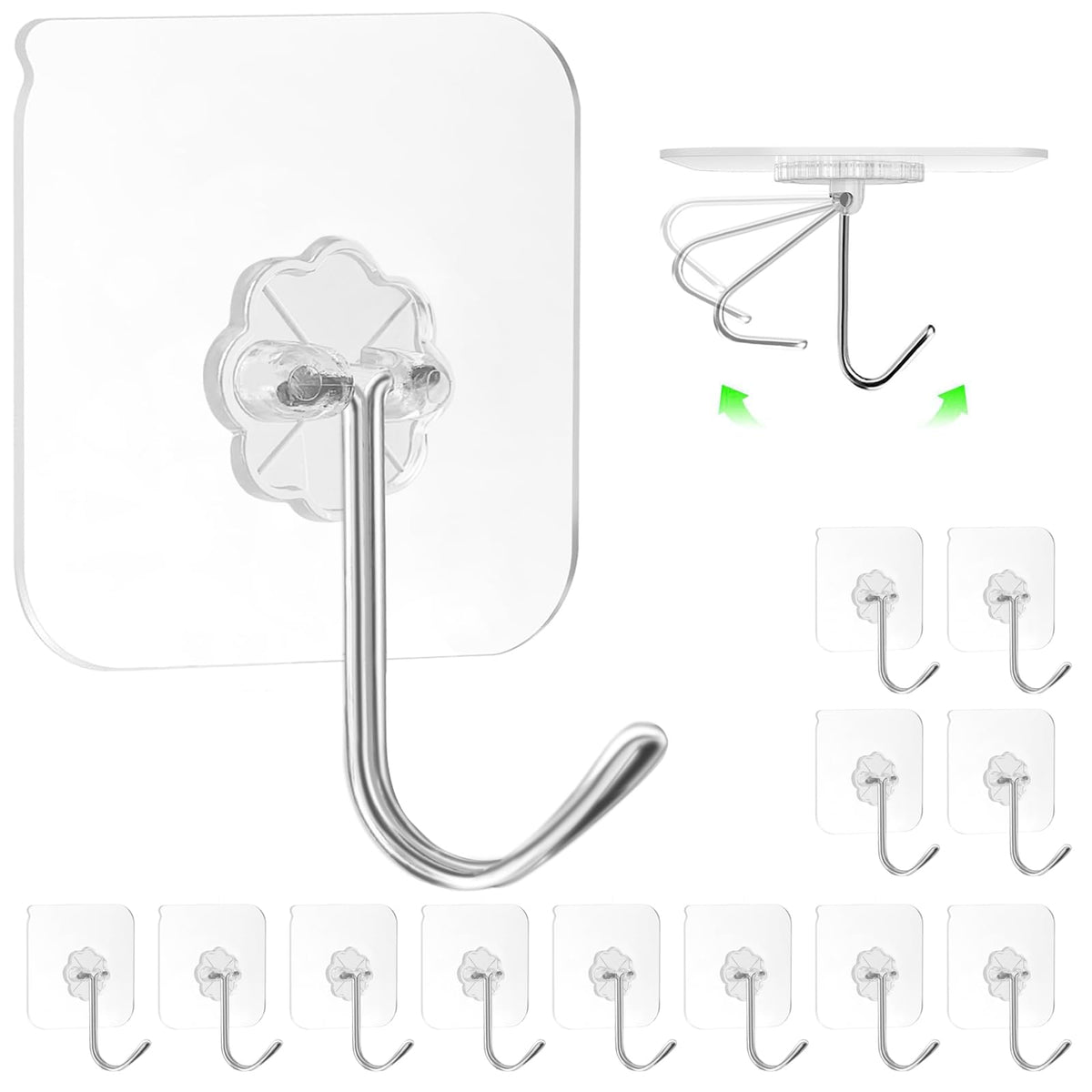 ZESLMG Adhesive Wall Hooks for Hanging, 16 Pack Self Sticky Hook No Drill