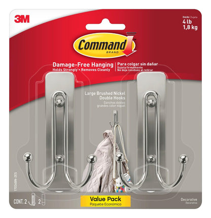 Command Large Bronze Double Hooks, 2 Hooks, 2 Strips