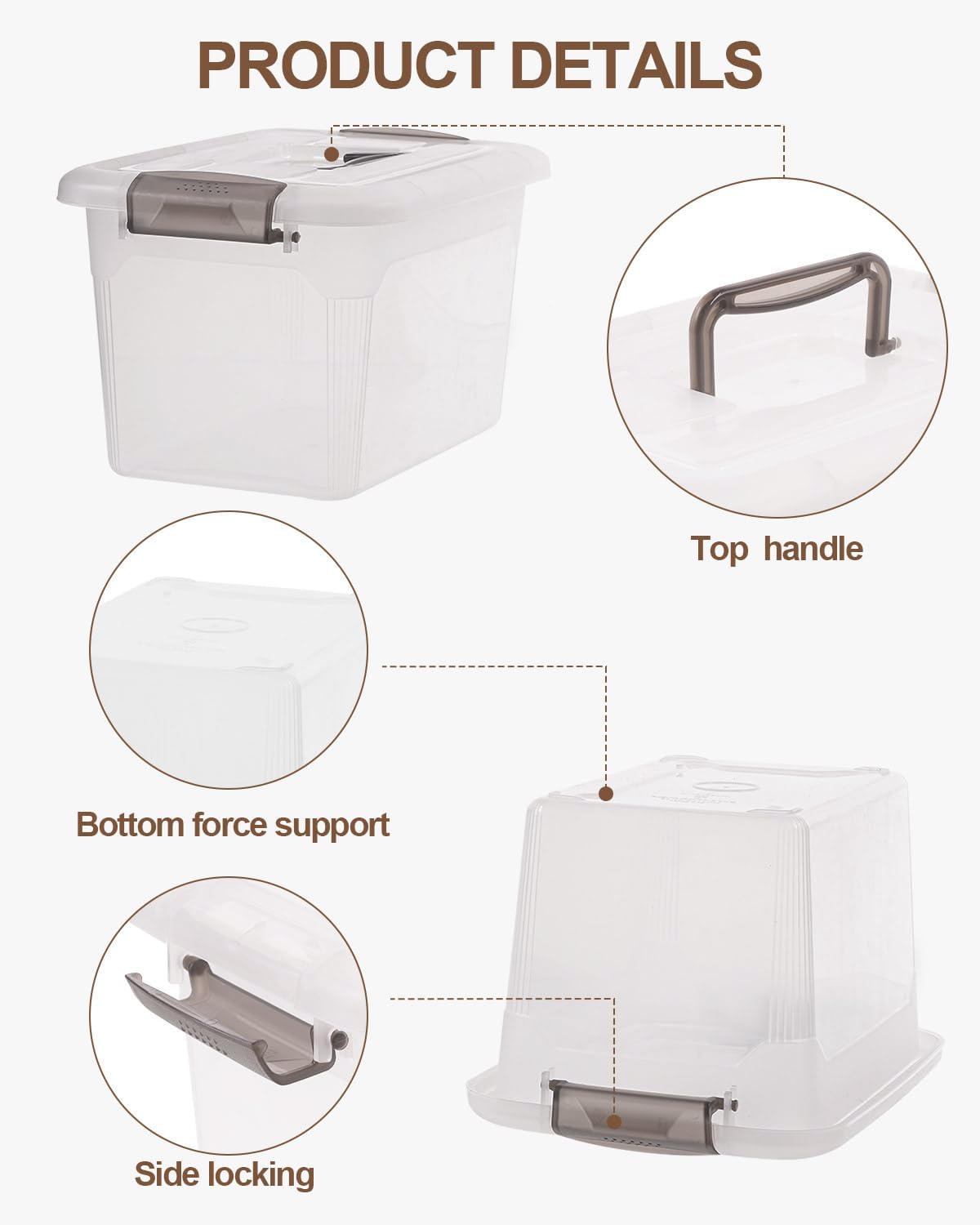 Citylife 4 Packs 6 QT Storage Bins with Lids Clear Plastic Bins with Grey Handle Stackable Storage Containers for Organizing