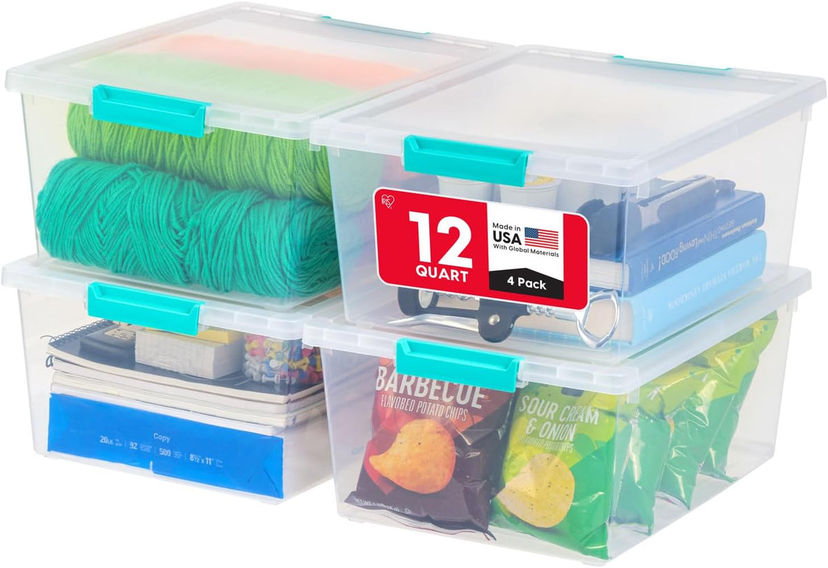 IRIS USA Storage Bins with Lids |Made in USA| 4 Qt - (6-Pack) - Clear