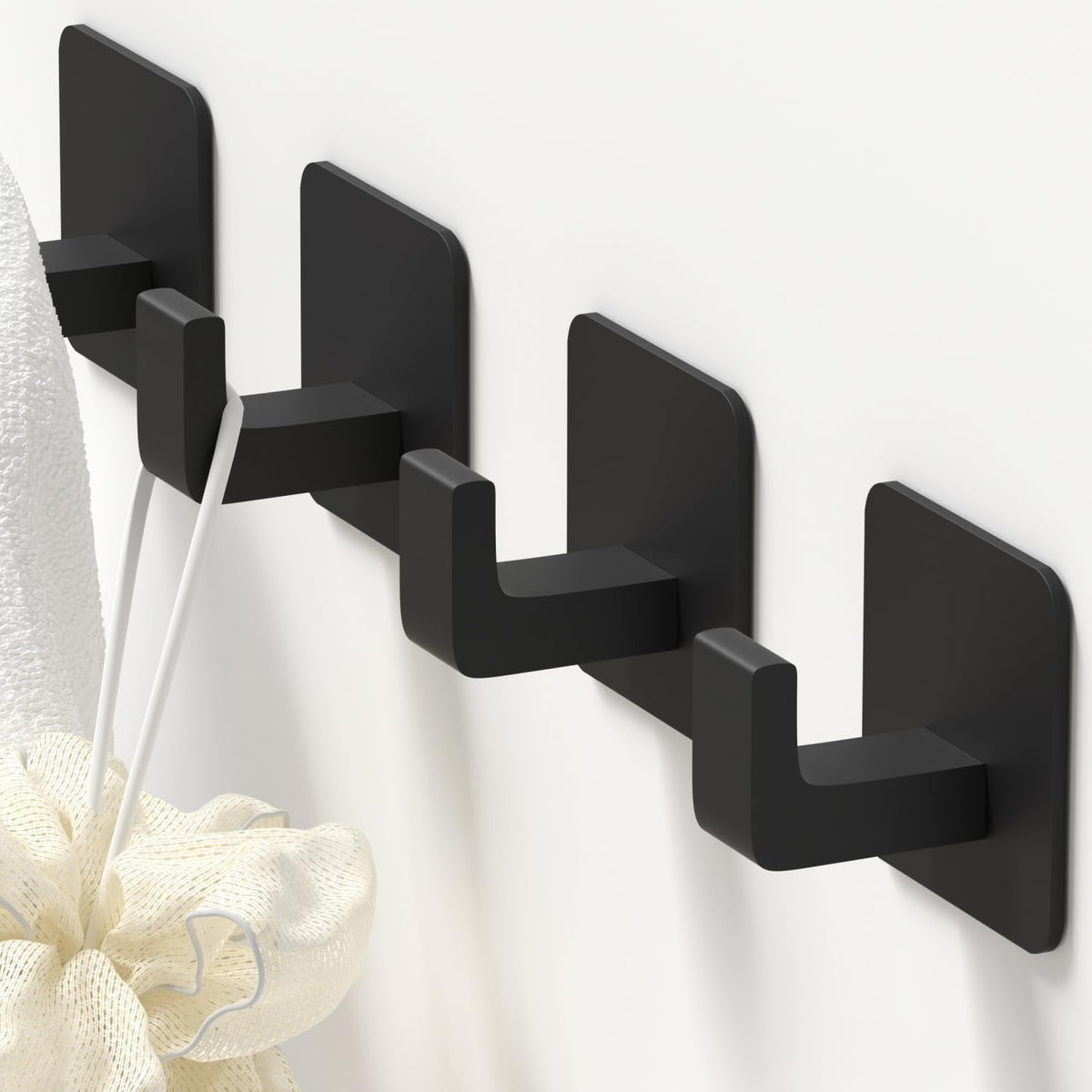 GWAAZXGZ Square Self Adhesive Towel Hooks - 2 Pack Matte Black Metal Hooks