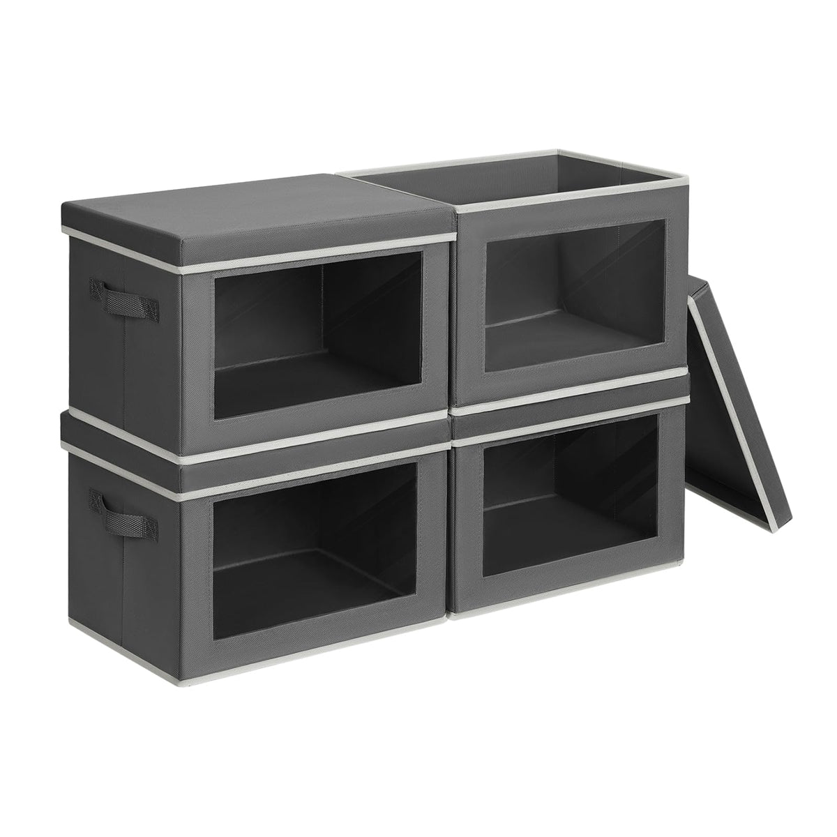 Homsorout Storage Bins with Lids - Fabric Storage Boxes with Window, Collapsible Closet Organizers with Handles, 3 Pack Decorative Bin, Home Cubes Baskets for Clothes, Hat, Books, Dark Grey