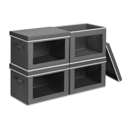 Homsorout Storage Bins with Lids - Fabric Storage Boxes with Window, Collapsible Closet Organizers with Handles, 3 Pack Decorative Bin, Home Cubes Baskets for Clothes, Hat, Books, Dark Grey