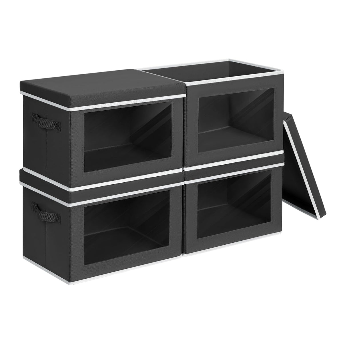Homsorout Storage Bins with Lids - Fabric Storage Boxes with Window, Collapsible Closet Organizers with Handles, 3 Pack Decorative Bin, Home Cubes Baskets for Clothes, Hat, Books, Dark Grey