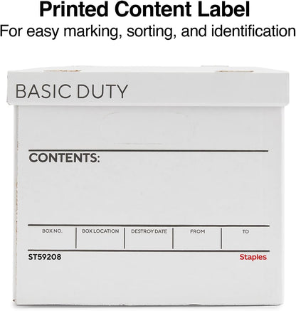 Staples Corrugated File Box, Lift-Off Lid, Letter/Legal, White/Black, 10/Pk