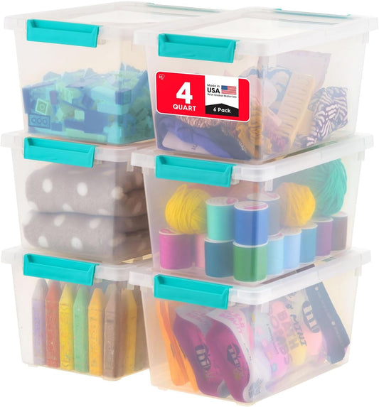 IRIS USA Storage Bins with Lids |Made in USA| 4 Qt - (6-Pack) - Clear