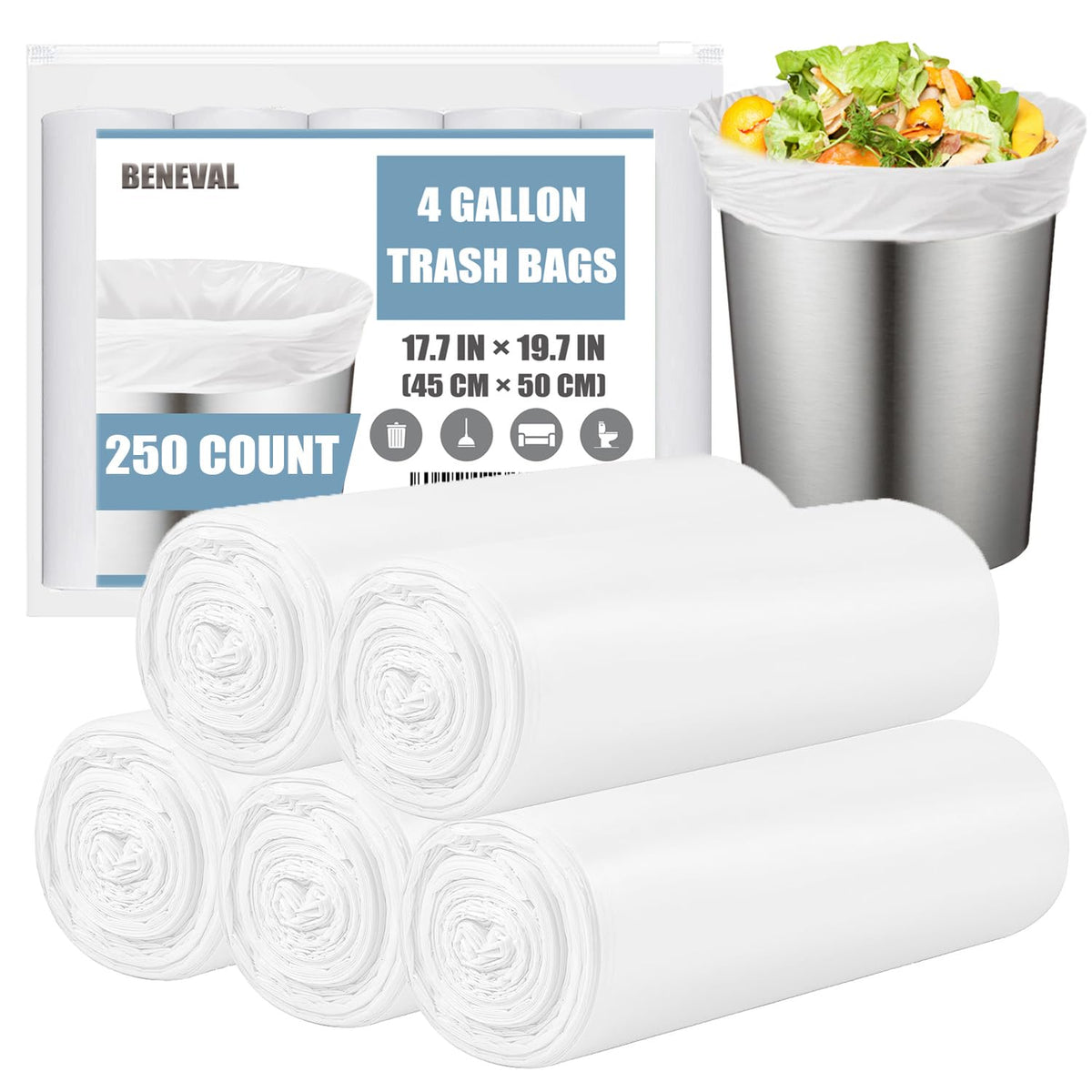 Small Trash Bags 4 Gallon - 100 Count 4 Gallon Trash Bag, Small Garbage Bags for Office Bedroom Bathroom Trash Bags, White 4 Gal Small Trash Can Liners