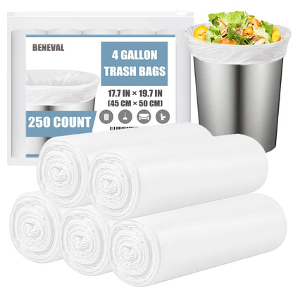 Small Trash Bags 4 Gallon - 100 Count 4 Gallon Trash Bag, Small Garbage Bags for Office Bedroom Bathroom Trash Bags, White 4 Gal Small Trash Can Liners