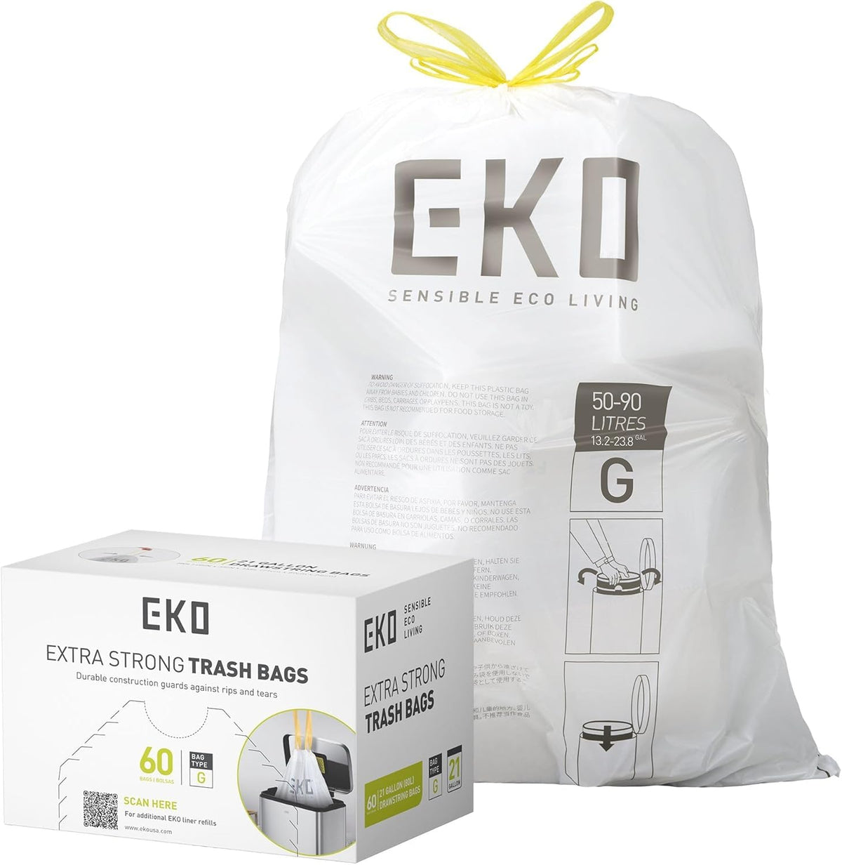 EKO 20 Gallon Extra-Strong XL Tall Kitchen Trash Bags, Code G, 110 ct