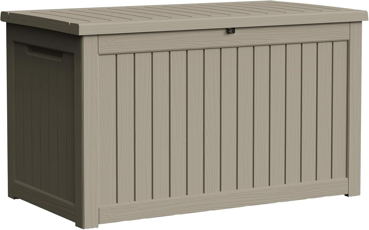 300 Gallon Resin Deck Box Waterproof Outdoor Storage Box for Patio Furniture Pool Accessories Indoor Storage for Cushion Garden Tools, Grey