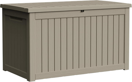 300 Gallon Resin Deck Box Waterproof Outdoor Storage Box for Patio Furniture Pool Accessories Indoor Storage for Cushion Garden Tools, Grey