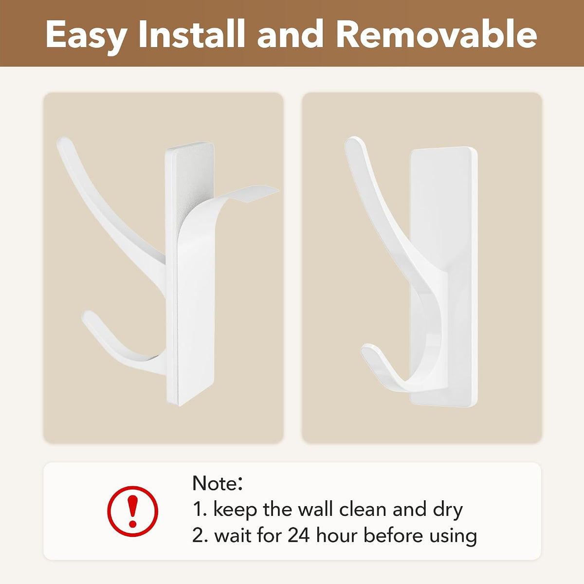 pickpiff White Self-Adhesive Hook, 13LB Hanger for Coat/Towel, 4-Pack