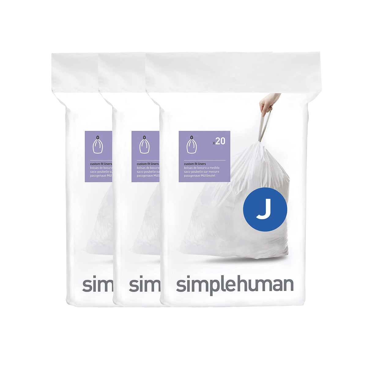 simplehuman Code J 100 Count Custom Fit Liners, Drawstring Kitchen Trash Bags, One-by-One Mess-Free Dispense, Extra Thick & Double Seamed, 50% PCR Plastic, 38-45 Liter / 10-12 Gallon, White