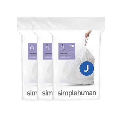 simplehuman Code J 100 Count Custom Fit Liners, Drawstring Kitchen Trash Bags, One-by-One Mess-Free Dispense, Extra Thick & Double Seamed, 50% PCR Plastic, 38-45 Liter / 10-12 Gallon, White
