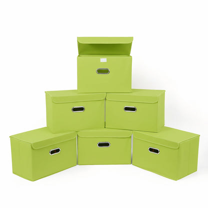 STOREONE Fabric Storage Cube Bins Foldable Organizer Container Collapsible Basket with Lids and Metal Handles, for Home, Bedroom, Closet (Black, 3 Pcs)