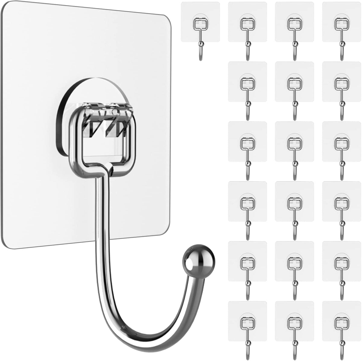 Large Adhesive Wall Hooks Heavy Duty for Hanging 44LB 10pcs Clear No Drill