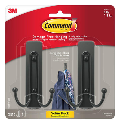 Command Large Bronze Double Hooks, 2 Hooks, 2 Strips