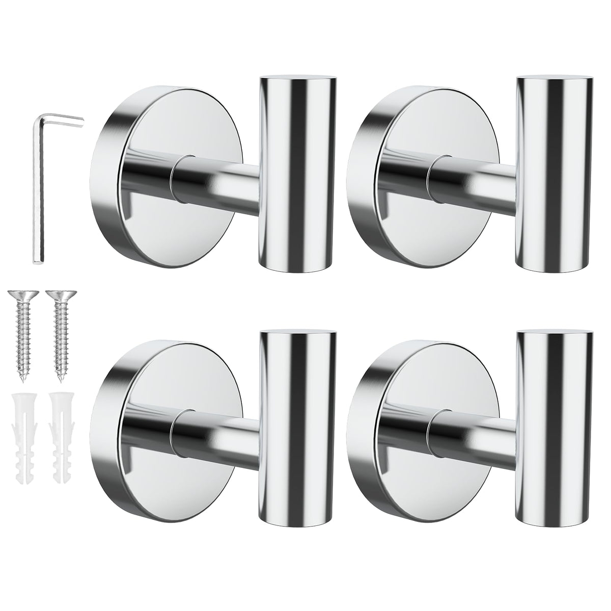 SetSail Towel Hooks for Bathrooms 4 Packs Screw-in Matte Black Bathroom Towel Hook Wall Mounted Stainless Steel Shower Towel Hooks for Coat Hanging, Drill Hole