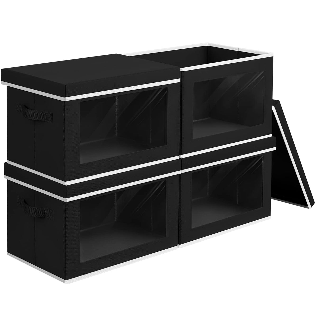 Homsorout Storage Bins with Lids - Fabric Storage Boxes with Window, Collapsible Closet Organizers with Handles, 3 Pack Decorative Bin, Home Cubes Baskets for Clothes, Hat, Books, Dark Grey