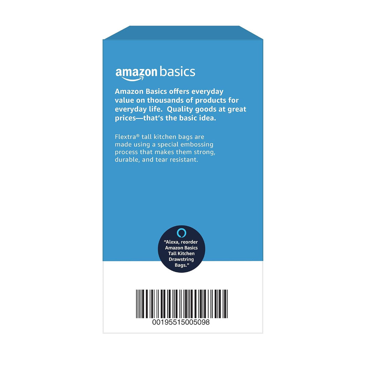 Amazon Basics Flextra Tall Kitchen Drawstring Trash Bags, 13 Gallon, 50 Count, Tear-Resistant, Unscented