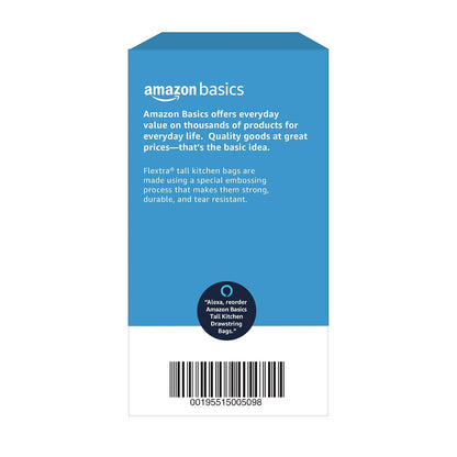 Amazon Basics Flextra Tall Kitchen Drawstring Trash Bags, 13 Gallon, 50 Count, Tear-Resistant, Unscented