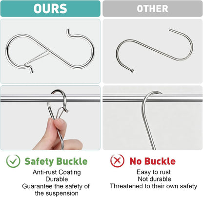 12 Pcs S Hooks for Hanging Heavy Duty, Metal S Hook with Safety Buckle