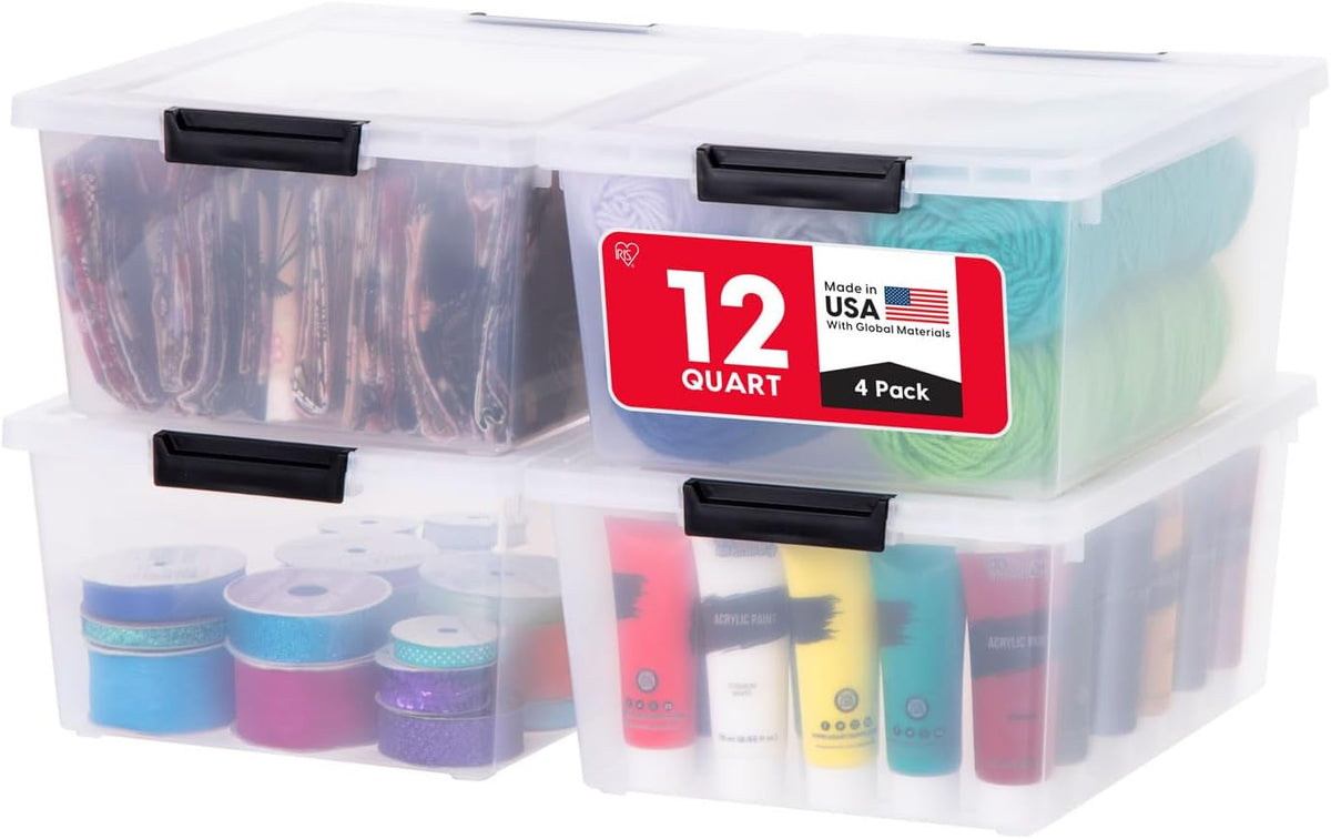 IRIS USA Storage Bins with Lids |Made in USA| 4 Qt - (6-Pack) - Clear