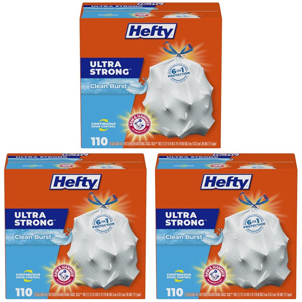 Hefty Ultra Strong 13 Gal Kitchen Trash Bags, White, Citrus Twist, 80ct