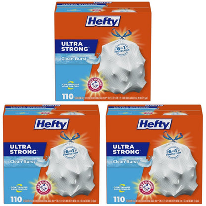 Hefty Ultra Strong 13 Gal Kitchen Trash Bags, White, Clean Burst, 40ct