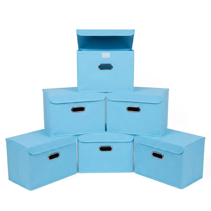 STOREONE Fabric Storage Cube Bins Foldable Organizer Container Collapsible Basket with Lids and Metal Handles, for Home, Bedroom, Closet (Black, 3 Pcs)