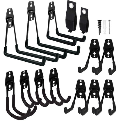 Garage Hooks Heavy Duty 14 Pack, Steel Garage Storage Hooks, Tool Hangers for Garage Wall Utility Wall Mount Garage Hooks and Hangers with Anti-slip Coating for Garden Tools, Ladders, Bulky Items