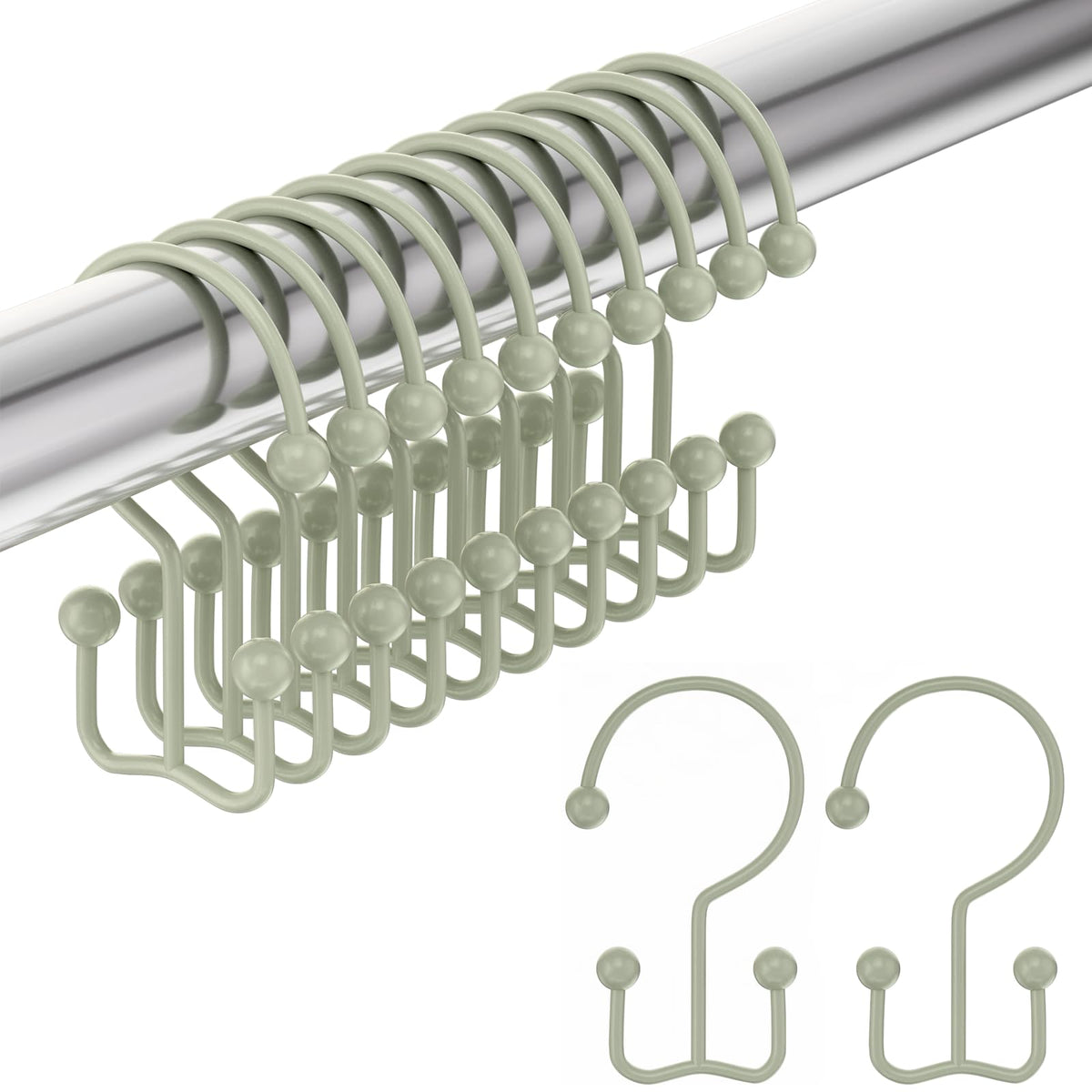 Amazer Shower Curtain Hooks, Decorative Rust Proof Stainless Steel Shower Curtain Hooks for Bathroom Shower Rods Set of 12, Polished Nickel