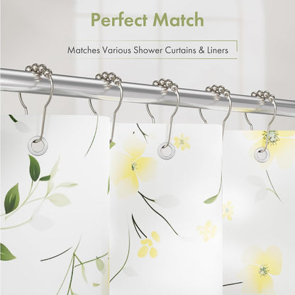 Amazer Shower Curtain Hooks, Decorative Rust Proof Stainless Steel Shower Curtain Hooks for Bathroom Shower Rods Set of 12, Polished Nickel