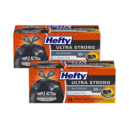 Hefty Ultra Strong 30 Gal Large Trash Bags, Black, Unscented, 25ct