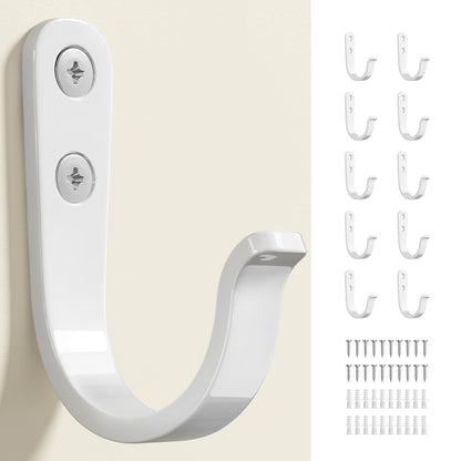10Pcs Wall Hooks, Black Metal Coat and Towel Hooks, Holds Up to 40 lbs