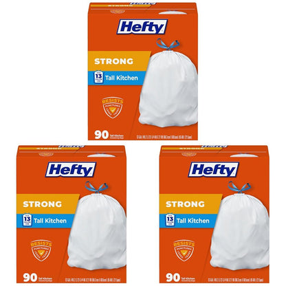 Hefty Strong 13G Tall Kitchen Trash Bags, White, Unscented, 90ct