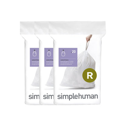 simplehuman Code R 100 Count Custom Fit Liners, Drawstring Kitchen Trash Bags, One-by-One Mess-Free Dispense, Extra Thick & Double Seamed, 50% PCR Plastic, 9-10 Liter / 2.6 Gallon, White